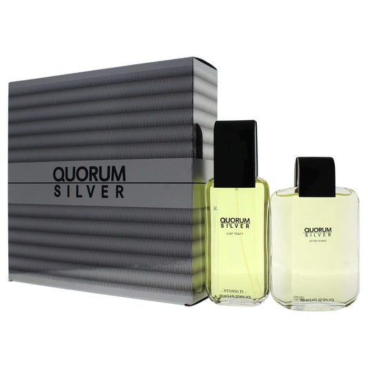 Antonio Puig Quorum Silver For Men Gift Set (Eau De Toilette Spray, After Shave Lotion)