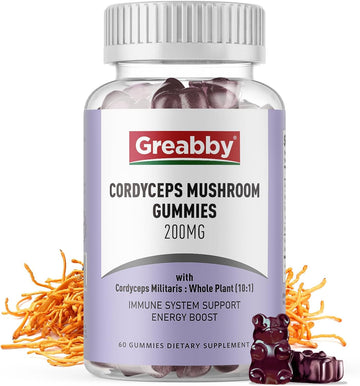 Cordyceps 2000Mg Gummies, Mushrooms Herbal Supplements, Cordyceps Mushroom Extract - Cordyceps Mushroom Gummies, Natural Energy(60 Count)