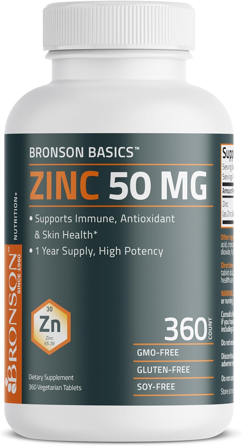 Bronson Zinc 50 MG High Potency One Year Supply Supports Immune, Antioxidant & Skin Health - Non-GMO, 360 Vegetarian Tablets : Health & Household