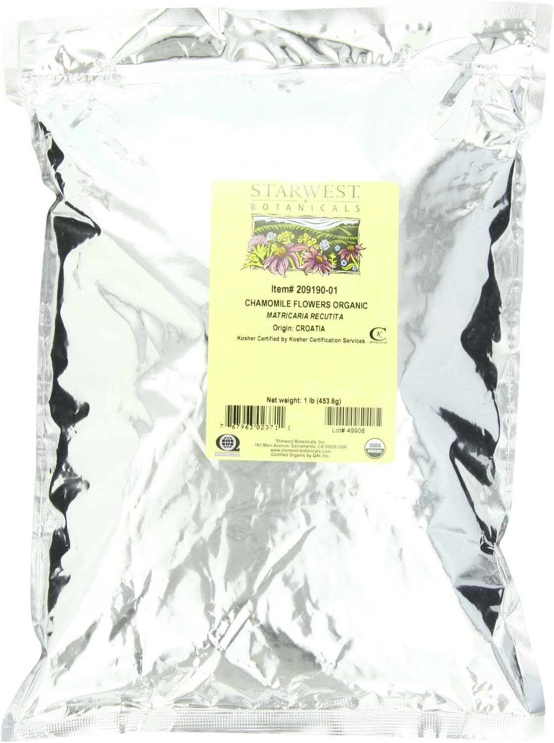 Starwest Botanicals Organic Chamomile Flowers (Croatia), 1-Pound Bag