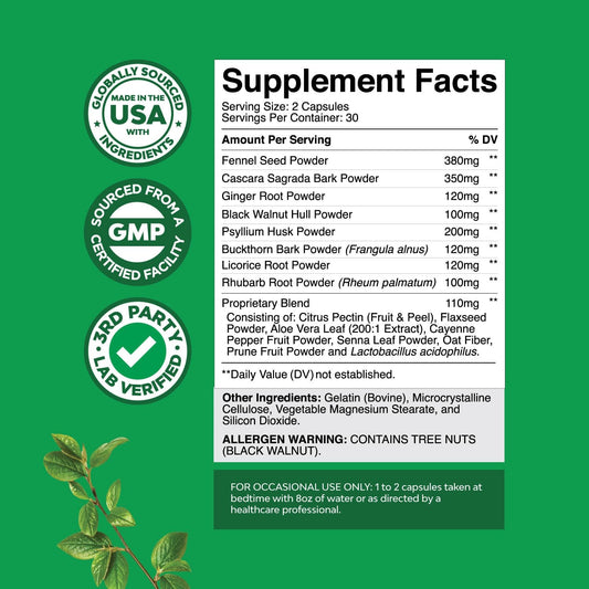 Colon Cleanser & Detox - Lactobacillus Acidophilus Probiotic Supplement Body Cleanse - Psyllium Husk Capsules Gut Health Supplement
