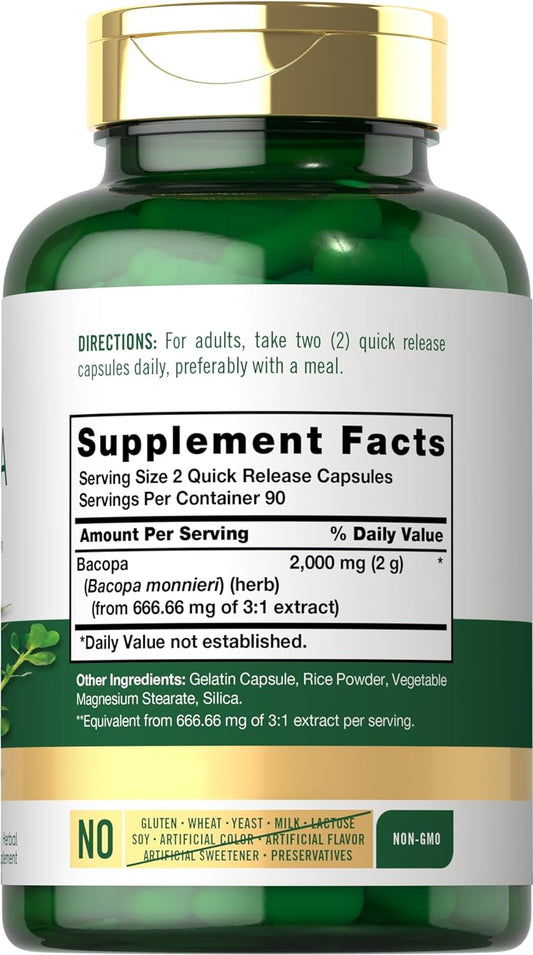 Carlyle Bacopa Monnieri Capsules | 180 Capsules | Gluten Free Supplement