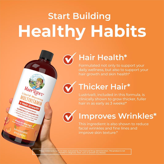 Maryruth'S Liquid Multivitamin + Lustriva® Hair Growth | Biotin 10000Mcg | Vitamin D | B Vitamins | Clinically Tested For Thicker Hair, Wrinkles, Fine Lines, Skin Care | Ages 18+ | 30 Fl Oz