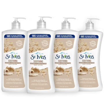 St. Ives Soothing Hand & Body Lotion For Women With Pump, Daily Moisturizer Oatmeal And Shea Butter For Dry Skin, Made With 100% Natural Moisturizers, 21 Fl Oz, 4 Pack