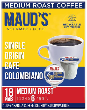Maud'S Columbian Coffee Pods, 18 Ct, Single Origin, Medium Roast Coffee In Recyclable Single Serve Pods – 100% Arabica Coffee, Compatible With Keurig K Cups Maker