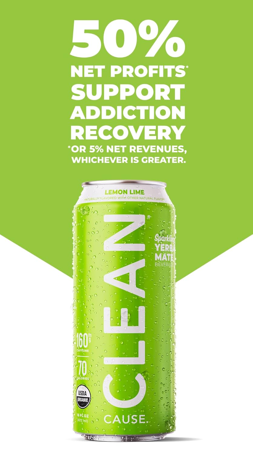 Clean Cause Low Calorie Lemon Lime Usda Organic Sparkling Yerba Mate Tea (16Oz Cans, 12-Pack Case) Low Sugar, 160Mg Caffeine, Healthy Alternative To Soda & Energy Drinks