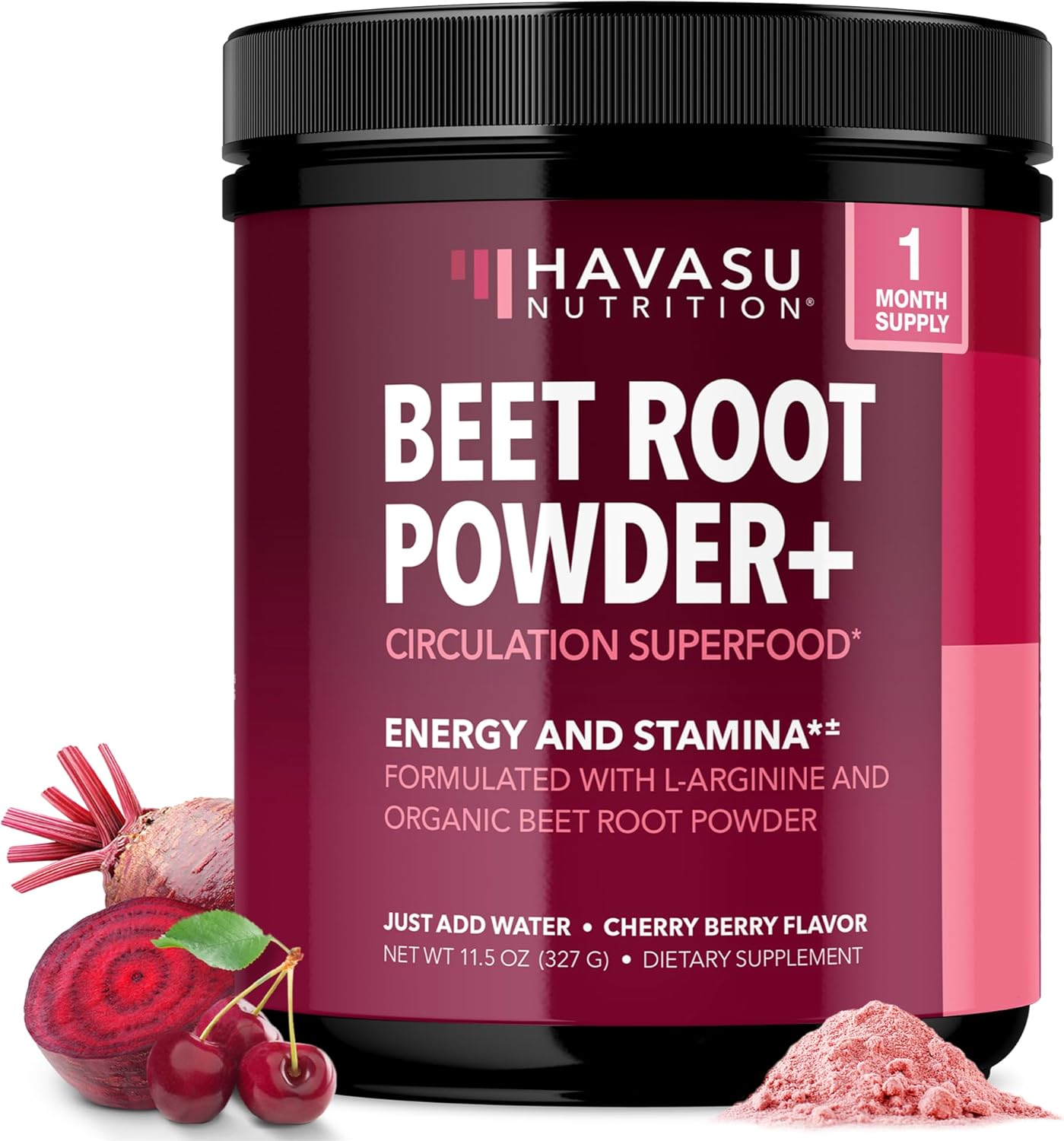 Organic Beet Root Powder With L Arginine And Bcaa | Beet Root Powder Organic Post Workout Recovery Drink | Healthy Energy & Endurance Support | Just Add To Water | 1 Month Supply Cherry Berry Flavor