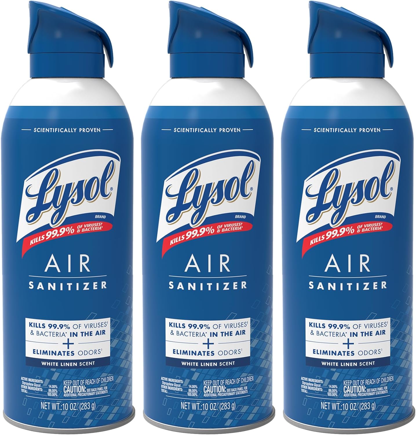 Lysol Air Sanitizer Spray, For Air Sanitization and Odor Elimination, White Linen Scent, 10 Fl. Oz (Pack of 3)