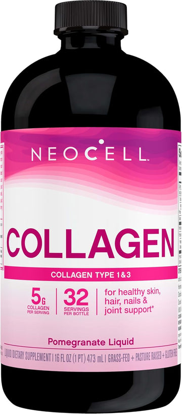 Neocell Liquid Collagen, Skin, Hair, Nails And Joints Supplement, Includes Fruit Juice Concentrates And Green Tea Blend, Pomegranate, 16 Oz., 1 Bottle