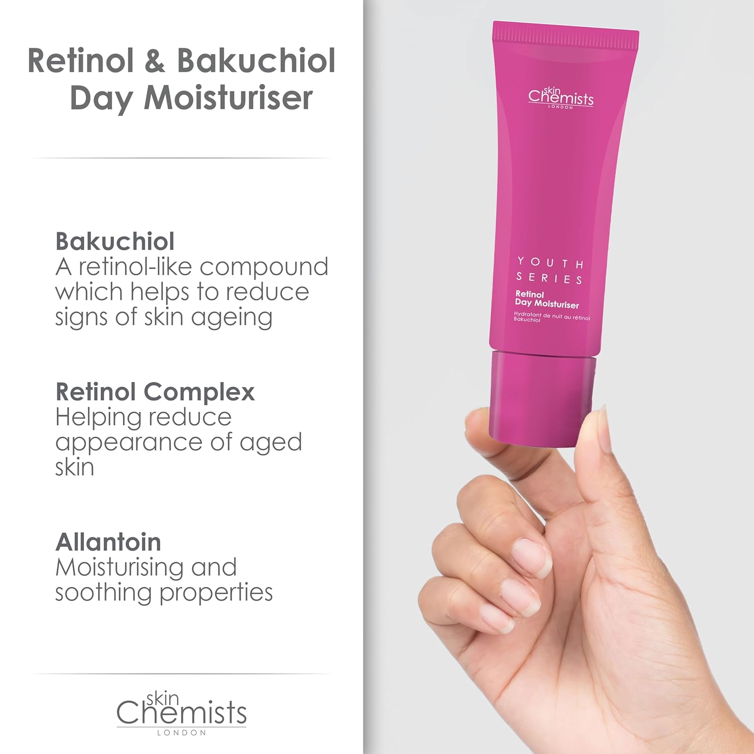 Skinchemists Retinol Bakuchiol Anti Aging Day Moisturiser | Anti Aging Skin Care Face Moisturizer With Allantoin, Retinol And Bakuchiol | Reduce Signs Of Aging | Moisturizing Formula For A Youthful : Beauty & Personal Care