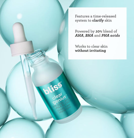 Bliss Clear Genius Clarifying Overnight Liquid Peel - 1 Fl Oz - Clear Pores & Exfoliate Skin - Non-Irritating - Clean - Vegan & Cruelty-Free