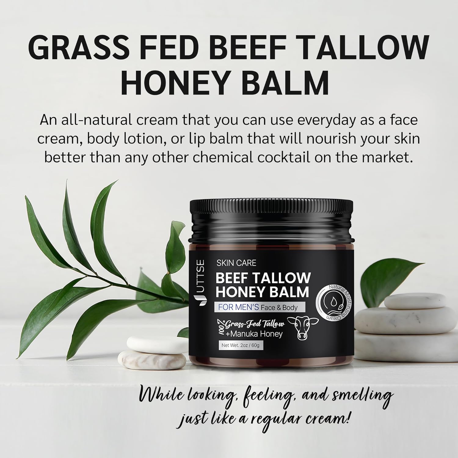 Uttse Beef Tallow Honey Balm For Skin:100% Grass-Fed Beef Tallow Moisturizer For Face And Body - Tallow Balm With Olive Oil Manuka Honey For Sensitive Dry Skin Repair 2 Oz : Beauty & Personal Care