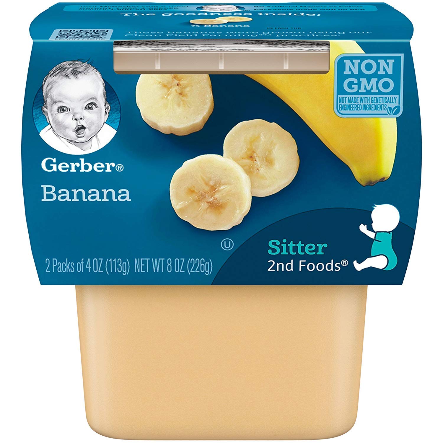 Gerber 2nd Food Baby Food Banana Puree, Natural & Non-GMO, 4 Ounce Tubs, 8 Ounce (Pack of 8)