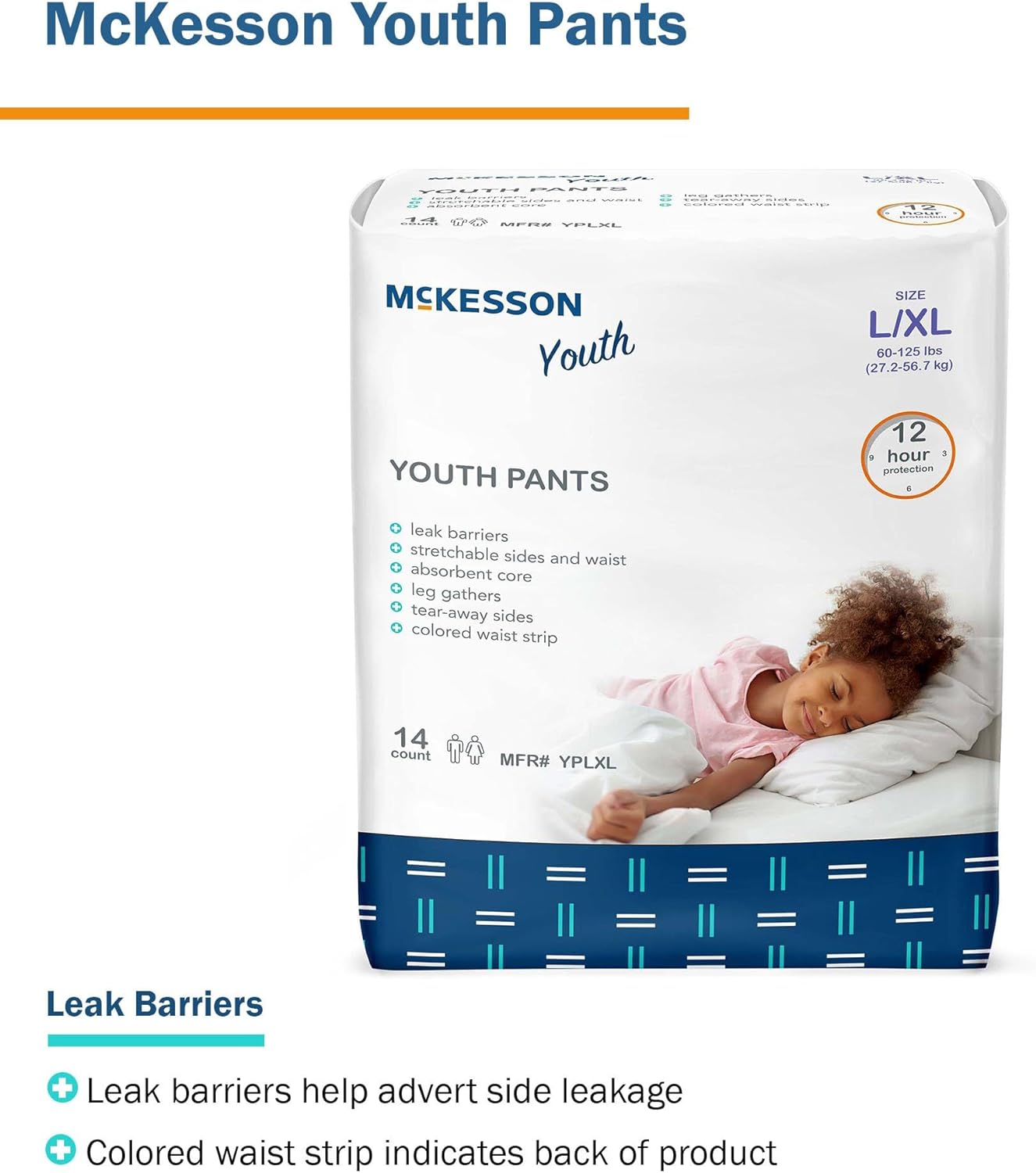 McKesson Youth Pants, Overnight Pediatric Pants for Boys or Girls, Disposable Training Pant, 12 Hour Protection - Size Large/XL, 60-120 lbs, 14 Count, 4 Packs, 56 Total : Health & Household