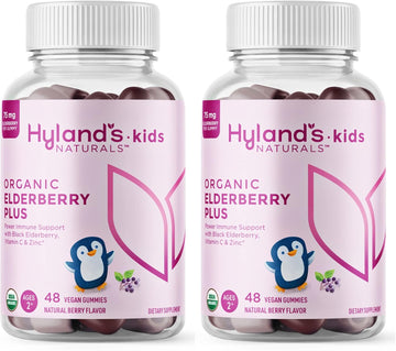 Hyland'S Naturals Kids Organic Elderberry Plus Gummies, Organic Black Elderberry With Zinc And Vitamin C, Immune Support For Children, 48 Vegan Gummies (2 Pack)