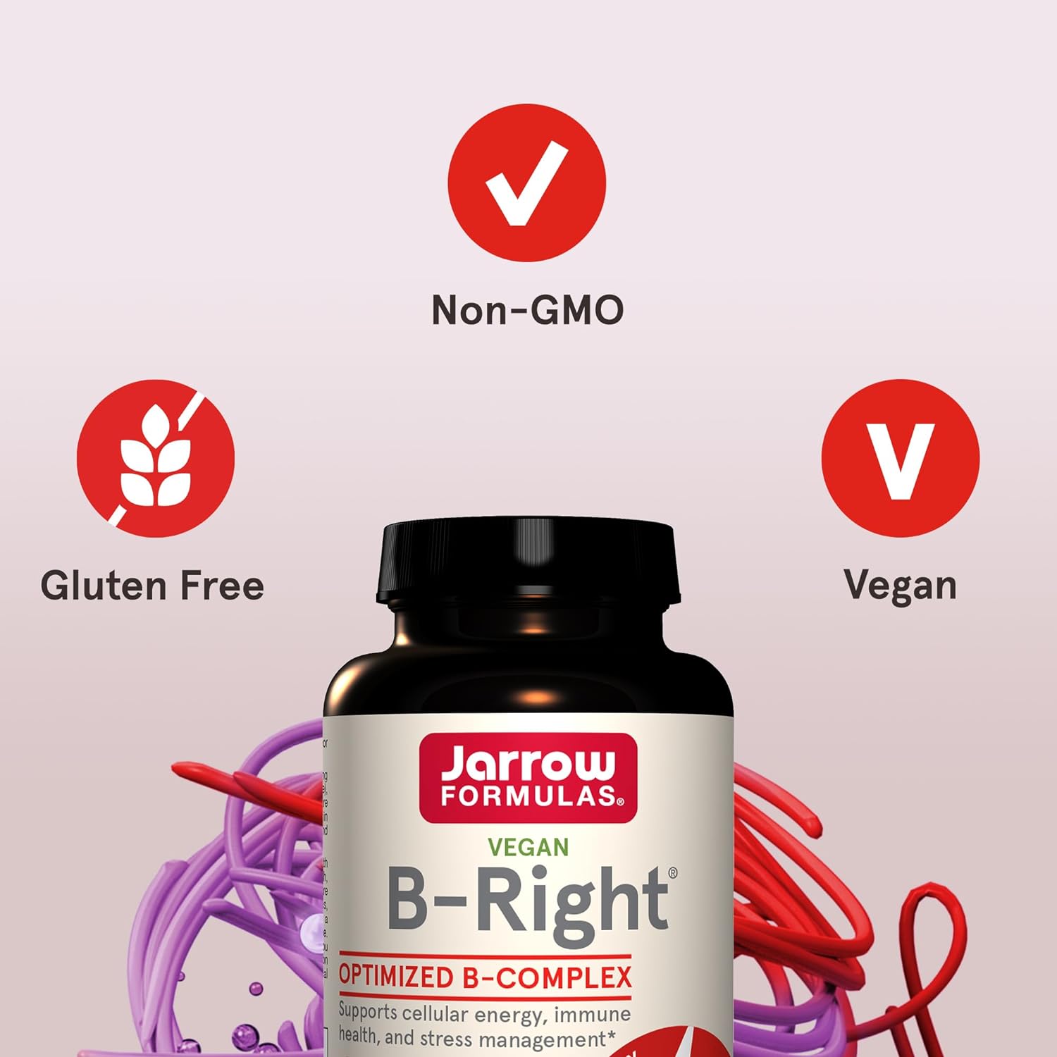 Jarrow Formulas B-Right Optimized B-Complex, Dietary Supplement for Cellular Energy, Immune Health and Stress Management Support, 100 Veggie Capsules, 100 Day Supply : Health & Household