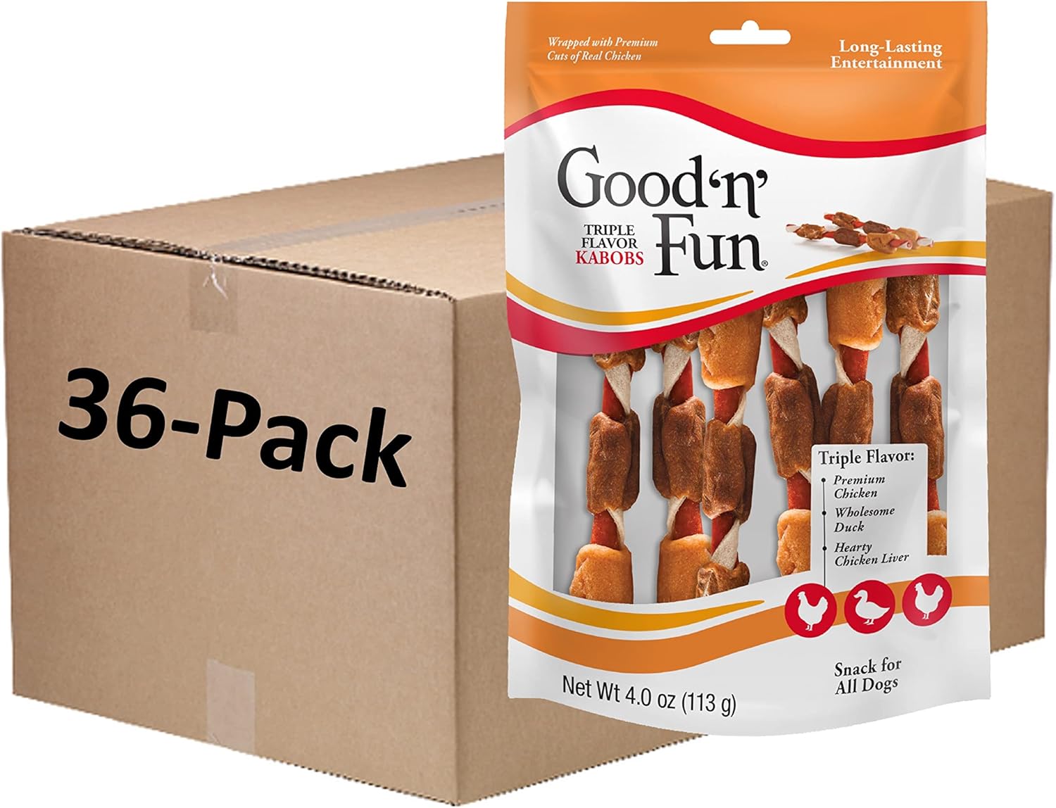 Good'N'Fun 83335 36 Count Pork/Beef And Chicken Triple Flavor Kabob Chew, One Size