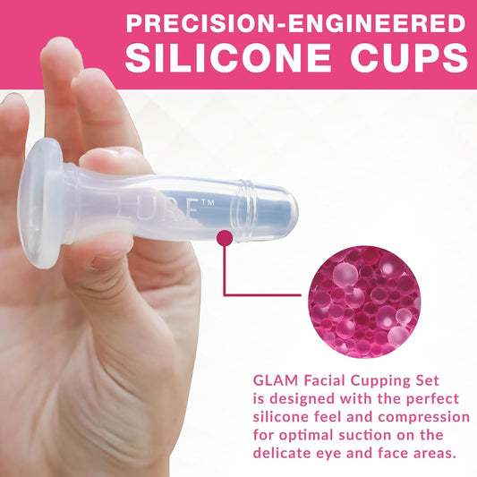 Glam Facial Face Cupping Set - Cupping Therapy Sets Massage Kit With Silicone Cleansing Brush For Instantly Ageless Skin, Works For Fine Lines & Wrinkles, Improves Collagen (Glam - Pink)