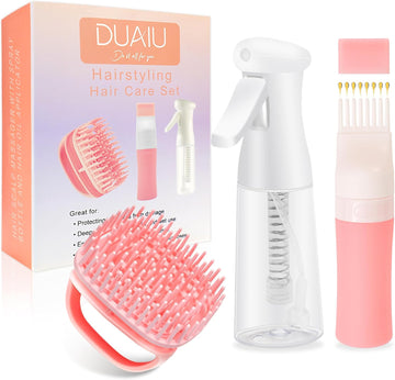 Duaiu Hair Oil Applicator With Continuous Spray Bottle Hair Scalp Massager, Silicone Root Comb Applicator Bottle Shampoo Brush And Mister Spray Bottles For Hair Dye And Hair Care