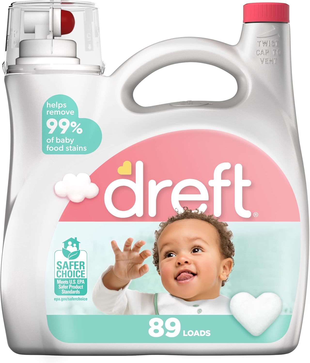 Dreft Stage 2: Active Baby Liquid Laundry Detergent, 89 Loads, 128 Fl Oz, Helps Remove 99% Of Baby Food Stains