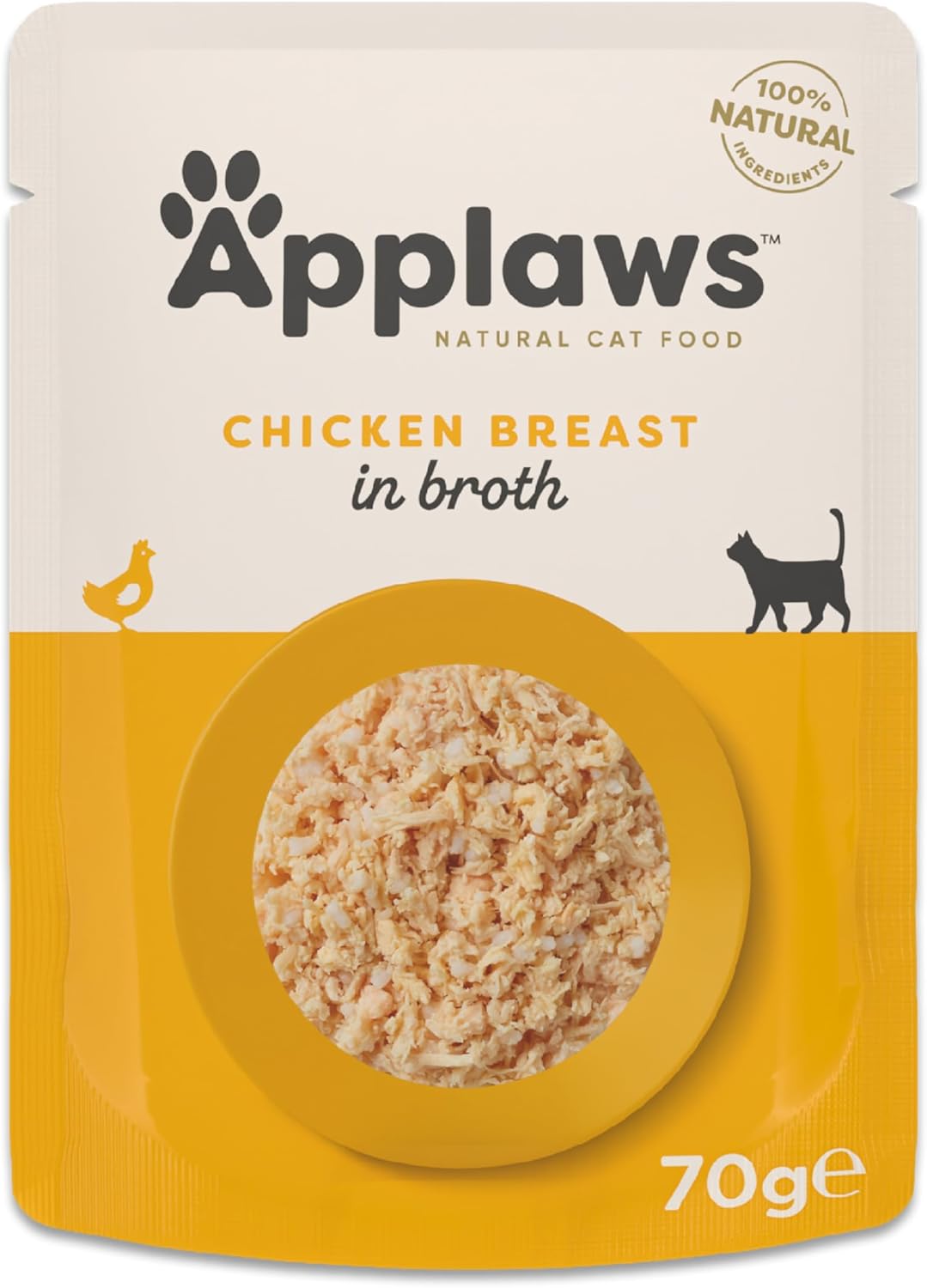 Applaws 100% Natural Adult Wet Cat Food, Chicken in Broth 70g Pouch (12 x 70 g Pouches)