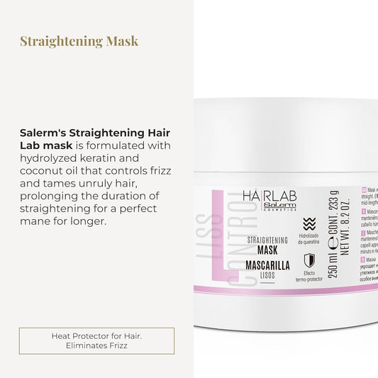 Salerm - Smoothing Hair Mask - Lisos Hair Lab - 250 Ml - Perfect Smoothing For Unruly Hair - With Hydrolyzed Keratin And Coconut Oil - Heat Protector For Hair - Eliminates Frizz
