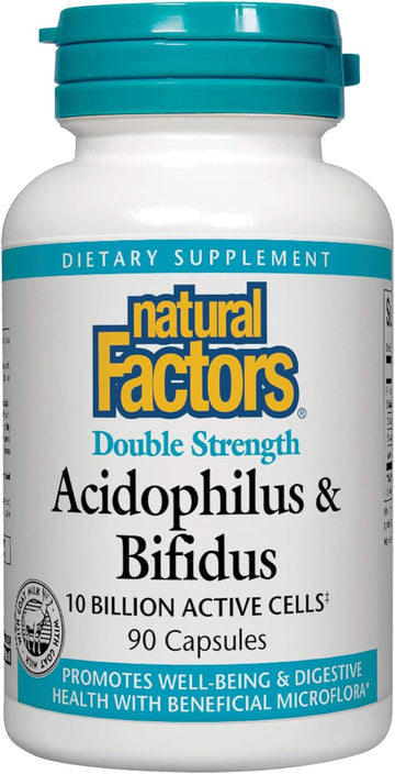 Natural Factors, Acidophilus & Bifidus Double Strength, Probiotic and Prebiotic Formula, 90 Capsules