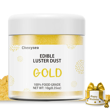 Gold Edible Luster Dust 10 Grams, Food Grade Cake Luster Dust Tasteless Dessert Dusting Powders For Baking Cherrysea Food Coloring Powder For Cupcakes, Cake Pops,Fondant,Chocolate, Candy