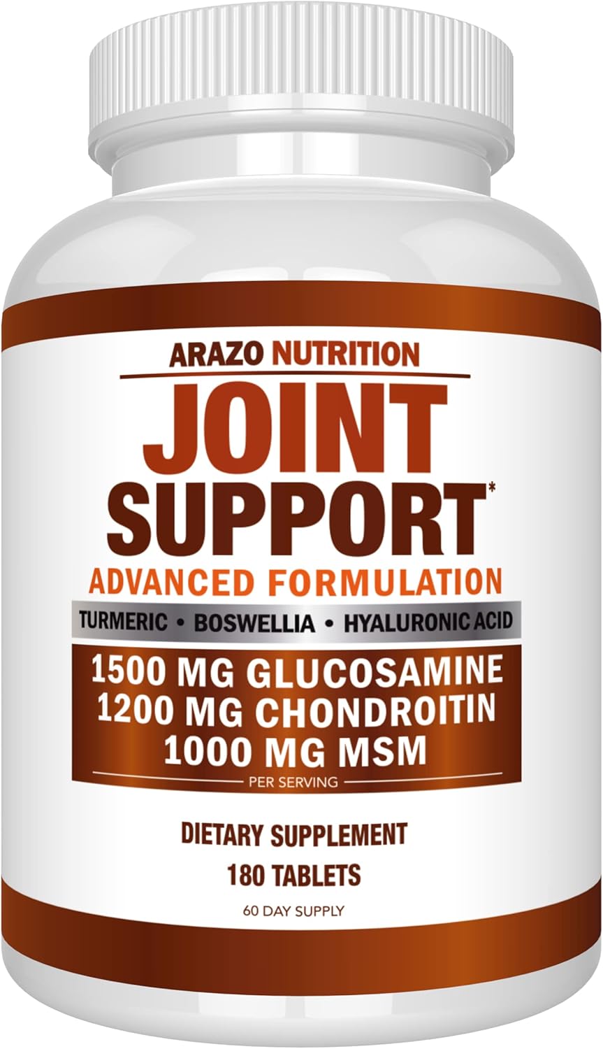 Arazo Nutrition Glucosamine Chondroitin Turmeric Msm Boswellia - Joint Support Supplement For Relief 180 Tablets For Bones, Back, Knees, Hands (180 Tablets)