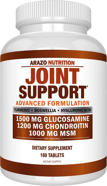 Arazo Nutrition Glucosamine Chondroitin Turmeric Msm Boswellia - Joint Support Supplement For Relief 180 Tablets For Bones, Back, Knees, Hands (180 Tablets)