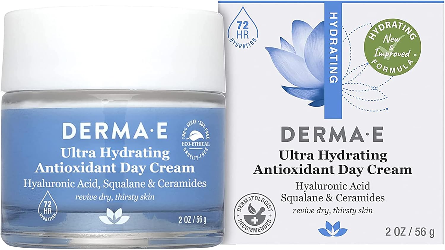 Derma E Ultra Hydrating Antioxidant Day Cream – Face Moisturizer With Hyaluronic Acid, Squalane, And Ceramides To Smooth And Nourish, Hydrating Face Moisturizer For Sensitive Skin, 2 Fl Oz