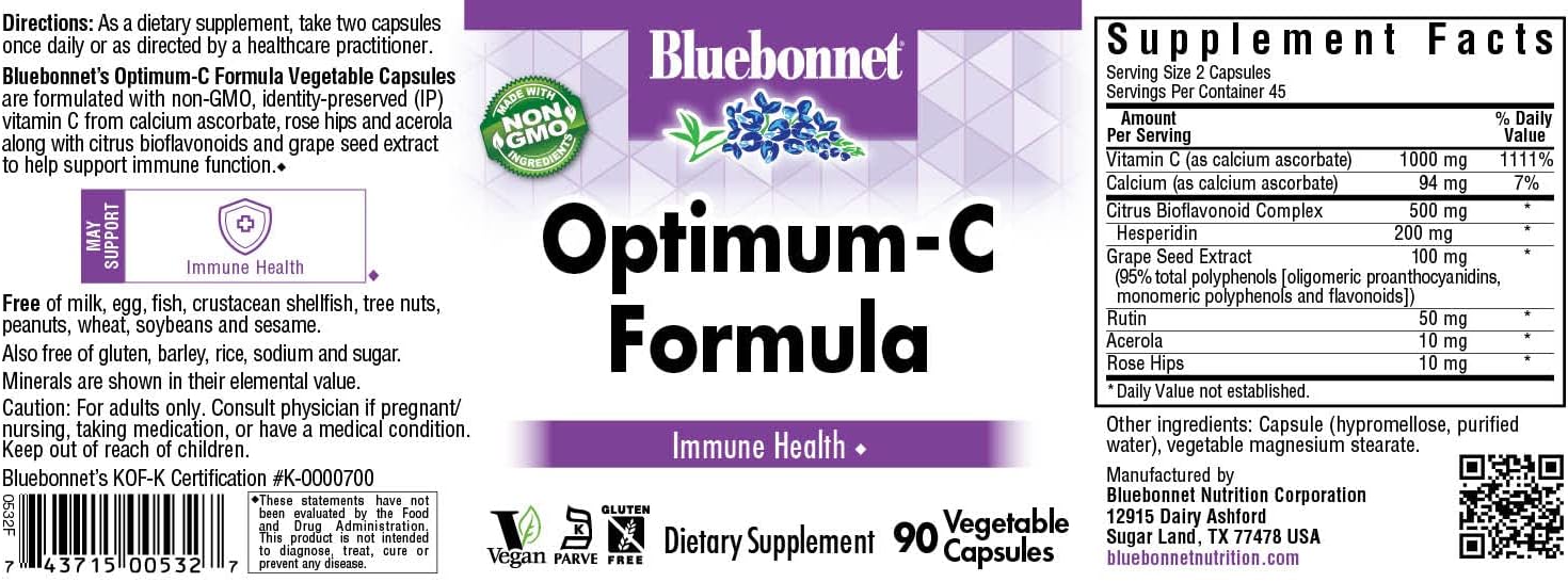 BlueBonnet Optimum C Formula Vegetable Capsules, 90 Count : Health & Household