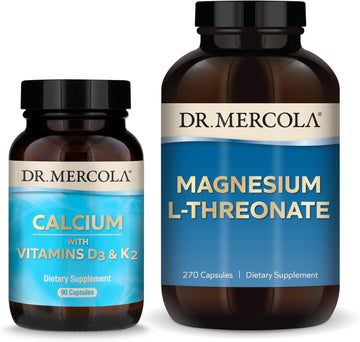 Dr. Mercola Magnesium L-Threonate & Calcium With D3 & K2, 90 Servings, Dietary Supplement, Bone Health, Non-Gmo