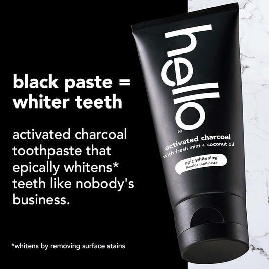 Hello Epic Teeth Whitening Charcoal Fluoride Toothpaste, Natural Fresh Mint, Vegan, Peroxide Free, 82 Ml