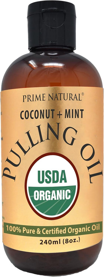 Prime Natural Oil Pulling With Organic Coconut & Organic Cinnamon Bark Oil 8Oz - Natural Oral Care & Teeth Whitening - Alcohol Free Mouthwash Freshens Breath, Healthier Teeth & Gums