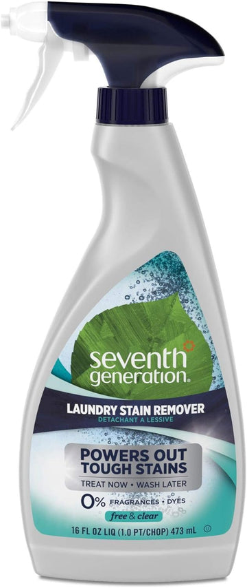 Seventh Generation Natural Laundry Stain Remover, Free & Clear, 16 oz Spray Bottle