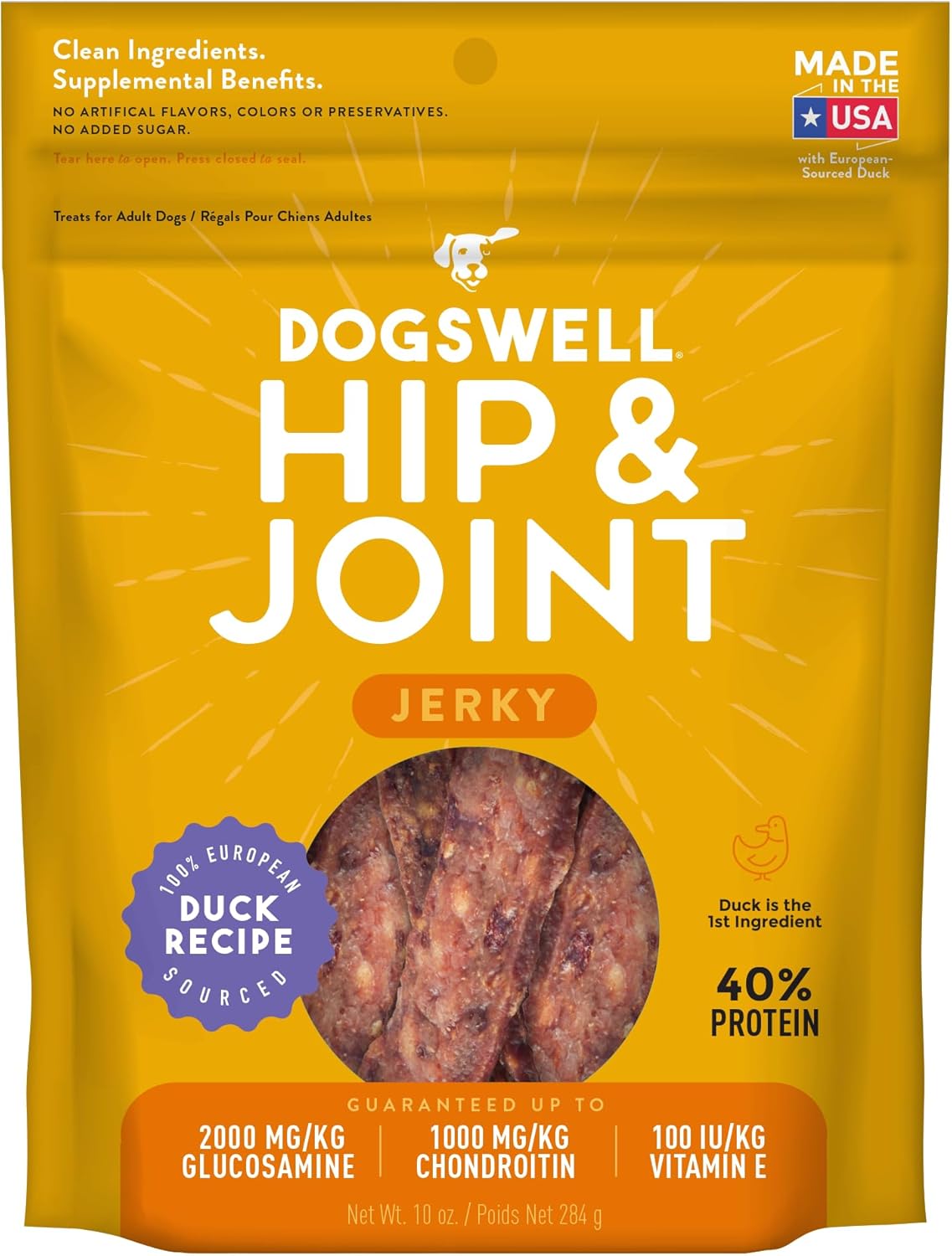 Dogswell Jerky Hip And Joint Dog Treats Grain Free Made In Usa Only, Glucosamine And Chondroitin, 10 Oz Duck (842194)