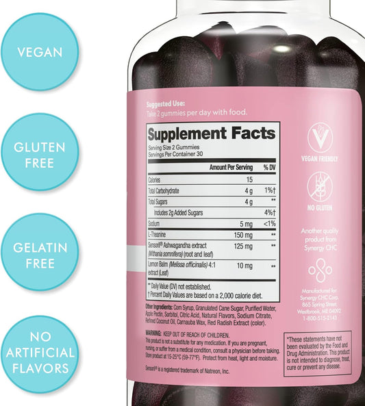 Flat Tummy Tea Ashwagandha Gummies (60 Count) Feat. Lemon Balm - Destress,Calm,Natural Energy Vegan,Gluten-Free,Gelatine-Free Made With Clinically Studied Sensorill® For Stress Management