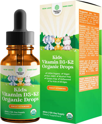 Liquid Vitamin D3 Drops for Kids - Organic Vitamin D for Kids and Babies with Vitamin K2 - Vegan Vitamin D3 K2 Kids Vitamins for Immune Support - Liquid Vitamin D Drops for Infants Toddlers and Kids