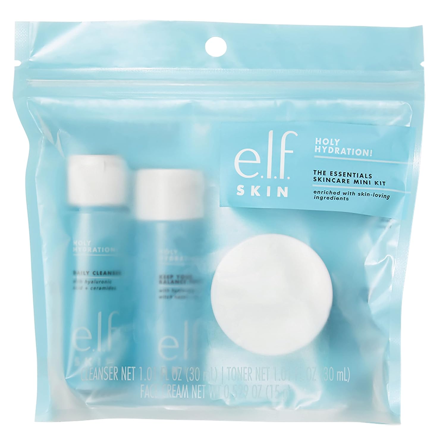 E.L.F. Skin Holy Hydration! The Essentials Mini Kit, Cleanser, Toner & Moisturizer For Hydrated & Balanced Skin, Tsa-Friendly Sizes : Beauty & Personal Care