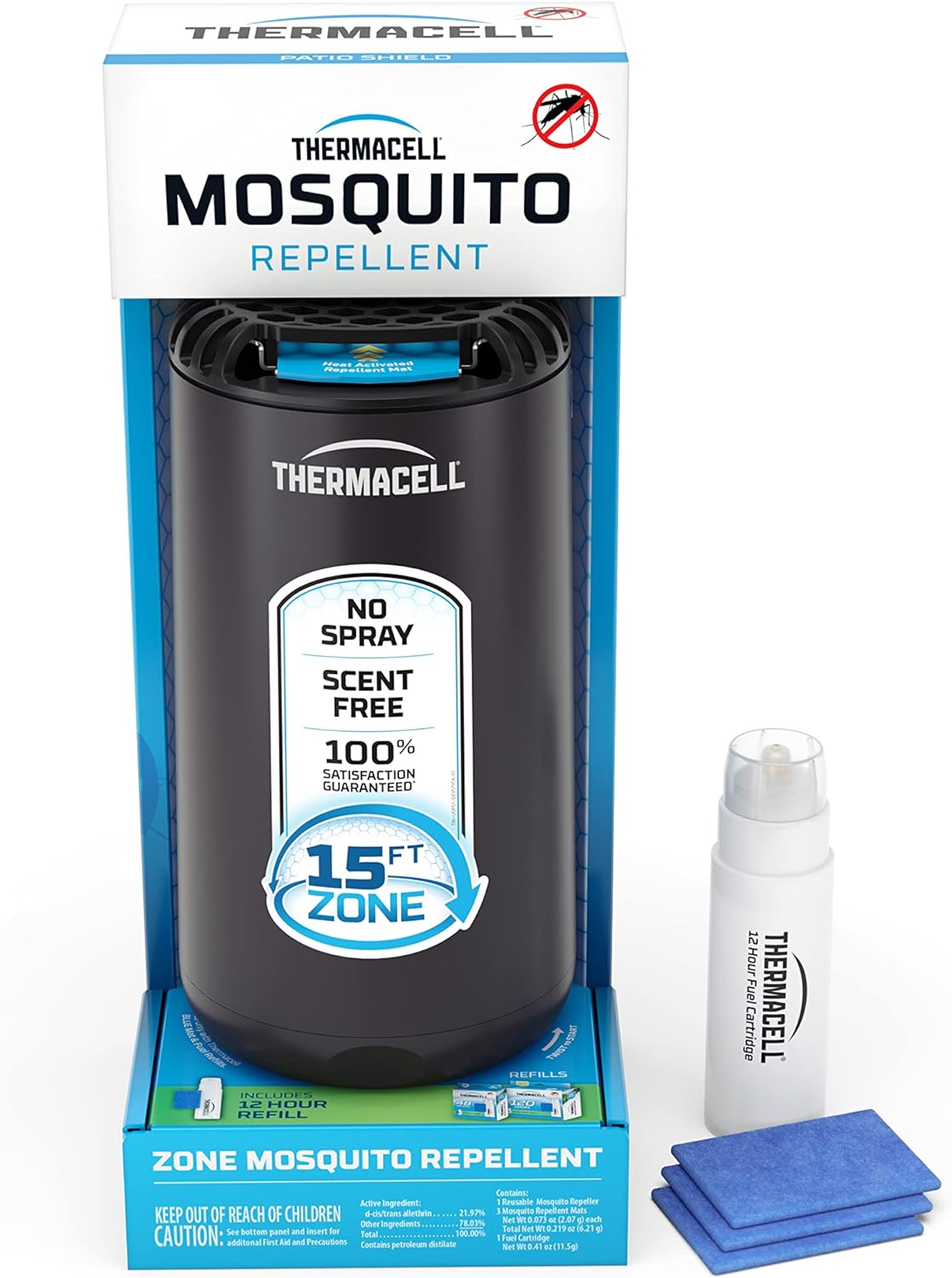 Thermacell Sr. Psl Patio Shield Mosquito Repellent, Graphite; Easy To Use, Highly Effective; Provides 12 Hours Of Deet-Free Mosquito Repellent; Scent-Free, Mist-Free, Smoke-Free And Cordless.