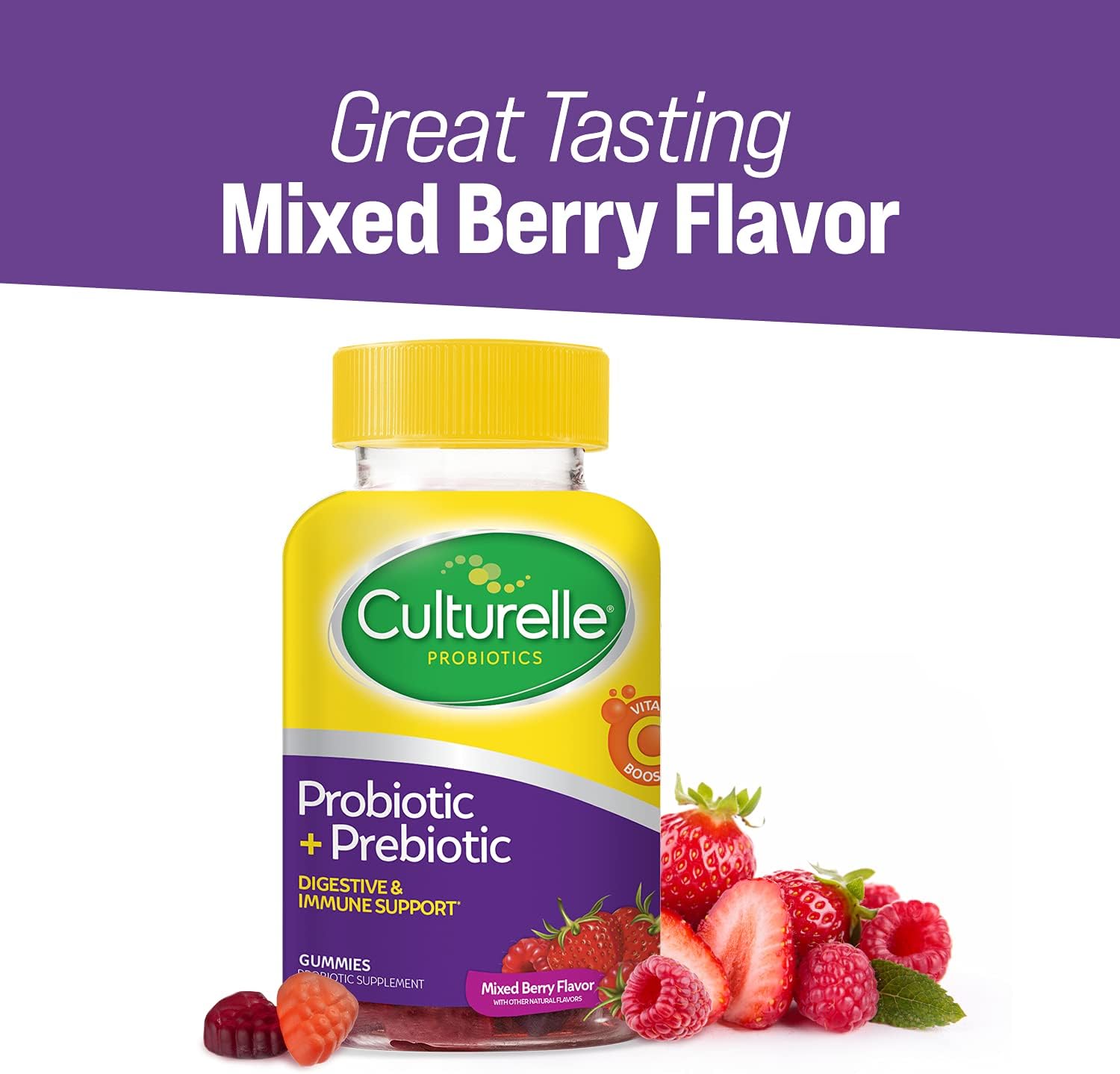 Culturelle Daily Probiotic Gummies For Women & Men, Berry Flavor, 52 Count, Naturally-Sourced Daily Probiotic + Prebiotic For Digestive Health, Non-Gmo & Vegan : Health & Household