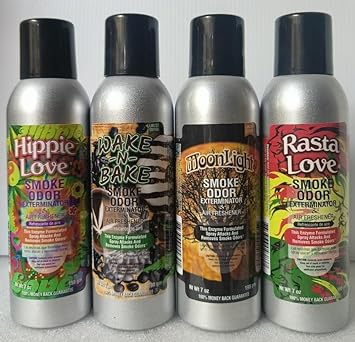 Smoke Odor Exterminator 198 gm/ 7 oz Large Spray Hippie Love Set of Four Cans. Assortment (4) Includes Hippie Love, Wake N Bake, Moonlight & Rasta Love. : Health & Household
