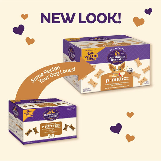 Old Mother Hubbard By Wellness Classic P-Nuttier Natural Dog Treats, Crunchy Oven-Baked Biscuits, Ideal For Training, Mini Size, 6 Pound Box