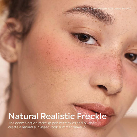 Kyda Freckle Blush Pen, Dark Brown Liquid Freckle + Coral Orange Blush Duo, Lasting Freckles Colors For Summer Sunkissed-Look, Natural Lifelike Freckles Pen