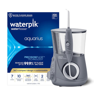 Waterpik Aquarius Water Flosser Professional For Teeth, Gums, Braces, Dental Care, Electric Power With 10 Settings, 7 Tips For Multiple Users And Needs, Ada Accepted, Gray Wp-667, Packaging May Vary