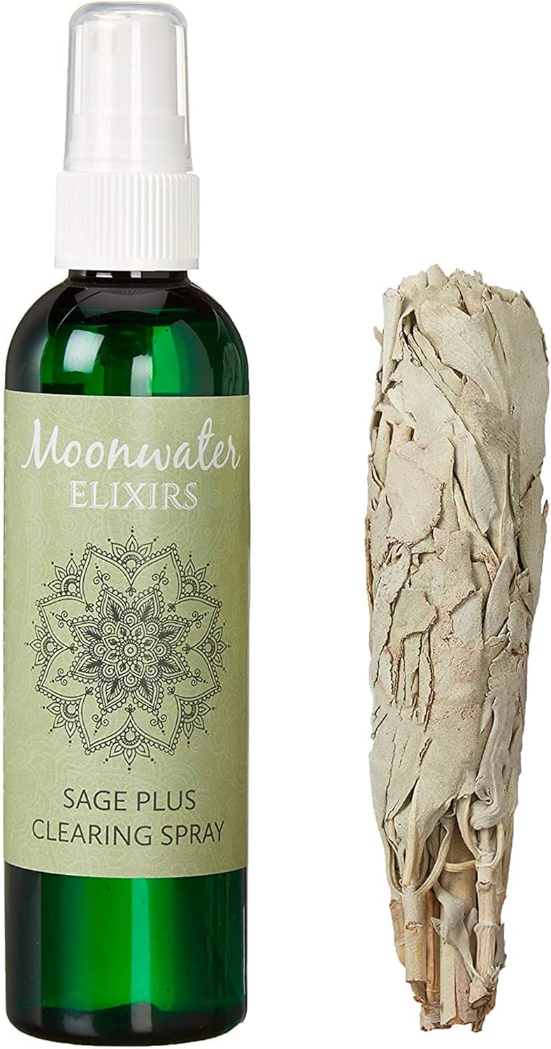 Sage Spray Bundle - White Sage Smudge Spray and Sage Wand for Cleansing Negativity, Smokeless Sage Smudging Kit to Support Positive Aura, and Cleansing Negative Energy by Moonwater Elixirs