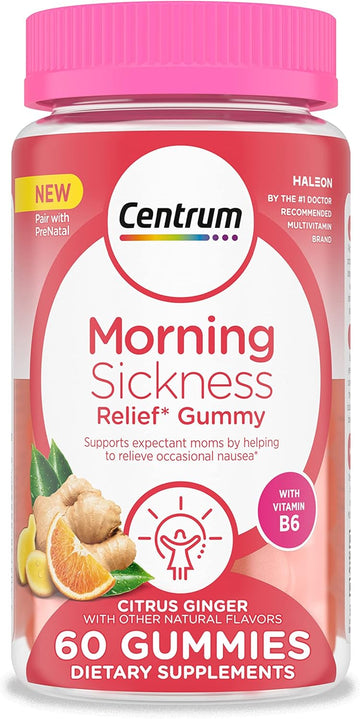 Centrum Morning Sickness Relief Gummies, Citrus Ginger avor - 60 Count, Up to 60 Day Supply
