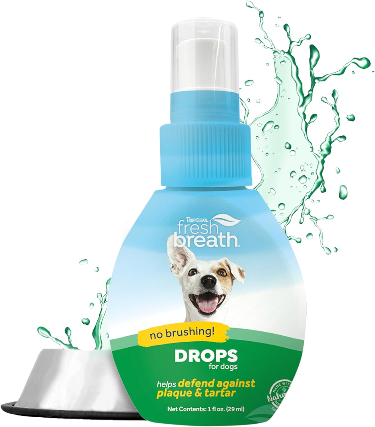 Tropiclean Fresh Breath Dog Teeth Cleaning Drops - Dental Care Solution - Breath Freshener Oral Care - Drops Mouthwash For Bad, Smelly Dog Breath - Derived From Natural Ingredients, Original, 59MlFbdr2.2Z