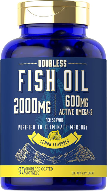 Carlyle Fish Oil 2000Mg | 600Mg Omega 3 With Epa & Dha | 90 Odorless Softgels | Lemon Flavored Supplement | Non-Gmo & Gluten Free Pills